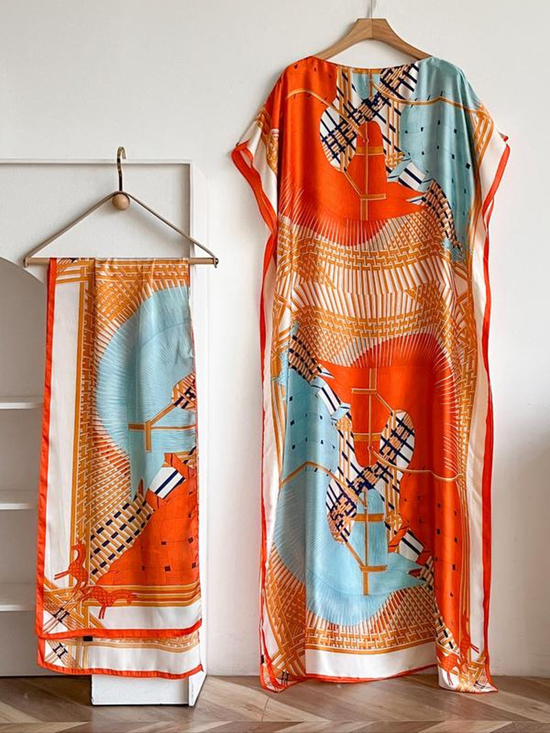 Women'S Floral & Butterfly & Peacock Print Cape Shawl & Scarf Set, Elegant Casual Casual Soft Scarf& Cape Boho Style Shawl Set for Beach Vacation, Fashion Accessories for Women, Gift for Mom, Blanket Scarf, Handmade Scarf, Floral Embroidered Scarf