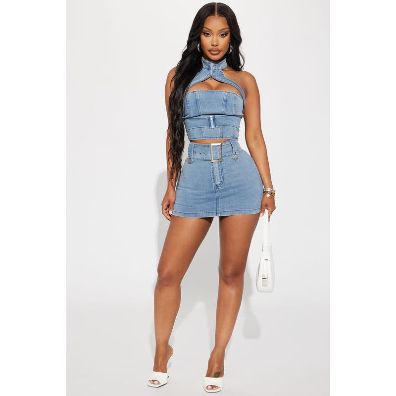 Let Me Adore You Skort Set - Light Wash