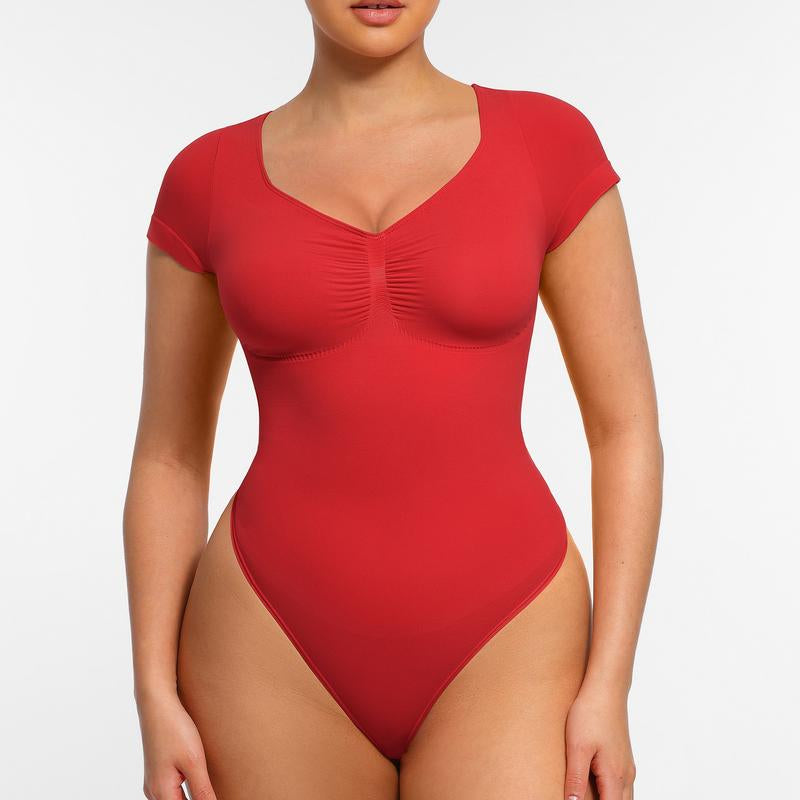 Feelingirl Women'S Short Sleeve Bodysuit for Tummy Control V Neck Seamless Body Suits Thong Going Out Tops Deals for You Days