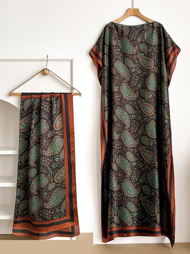Women'S Floral & Butterfly & Peacock Print Cape Shawl & Scarf Set, Elegant Casual Casual Soft Scarf& Cape Boho Style Shawl Set for Beach Vacation, Fashion Accessories for Women, Gift for Mom, Blanket Scarf, Handmade Scarf, Floral Embroidered Scarf
