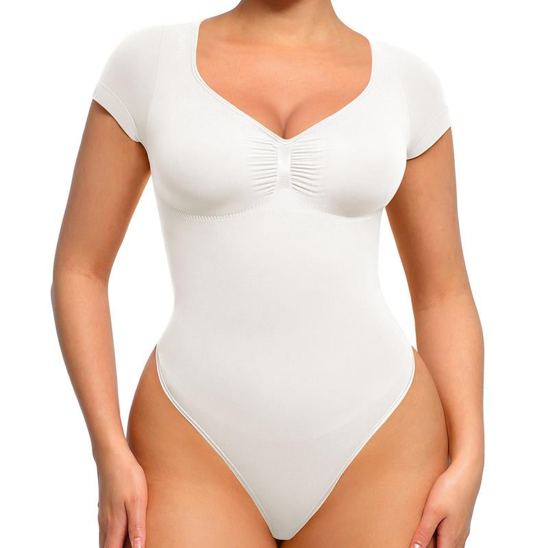Feelingirl Women'S Short Sleeve Bodysuit for Tummy Control V Neck Seamless Body Suits Thong Going Out Tops Deals for You Days