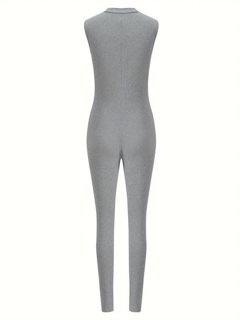 Women'S Basic Plain Zipper Mock Neck Jumpsuit, Casual Solid Sleeveless Jumpsuit for Summer, Women'S Clothes