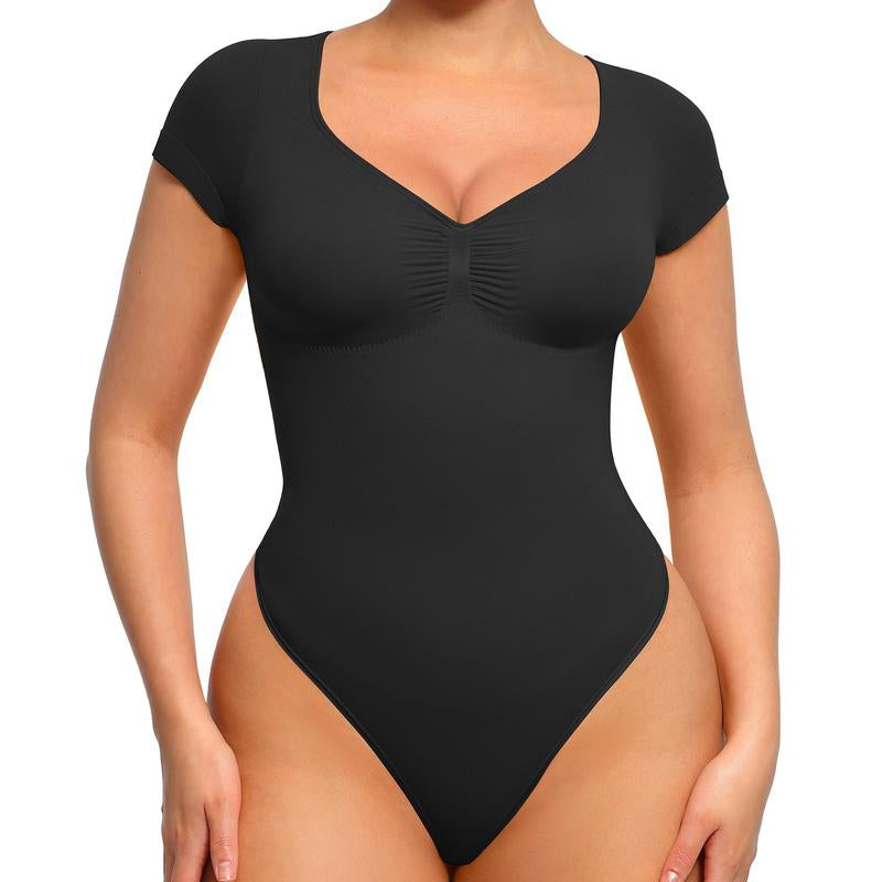Feelingirl Women'S Short Sleeve Bodysuit for Tummy Control V Neck Seamless Body Suits Thong Going Out Tops Deals for You Days
