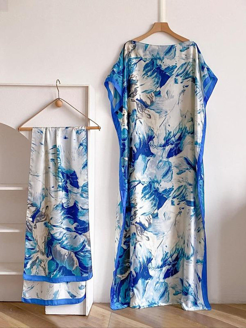 Women'S Floral & Butterfly & Peacock Print Cape Shawl & Scarf Set, Elegant Casual Casual Soft Scarf& Cape Boho Style Shawl Set for Beach Vacation, Fashion Accessories for Women, Gift for Mom, Blanket Scarf, Handmade Scarf, Floral Embroidered Scarf