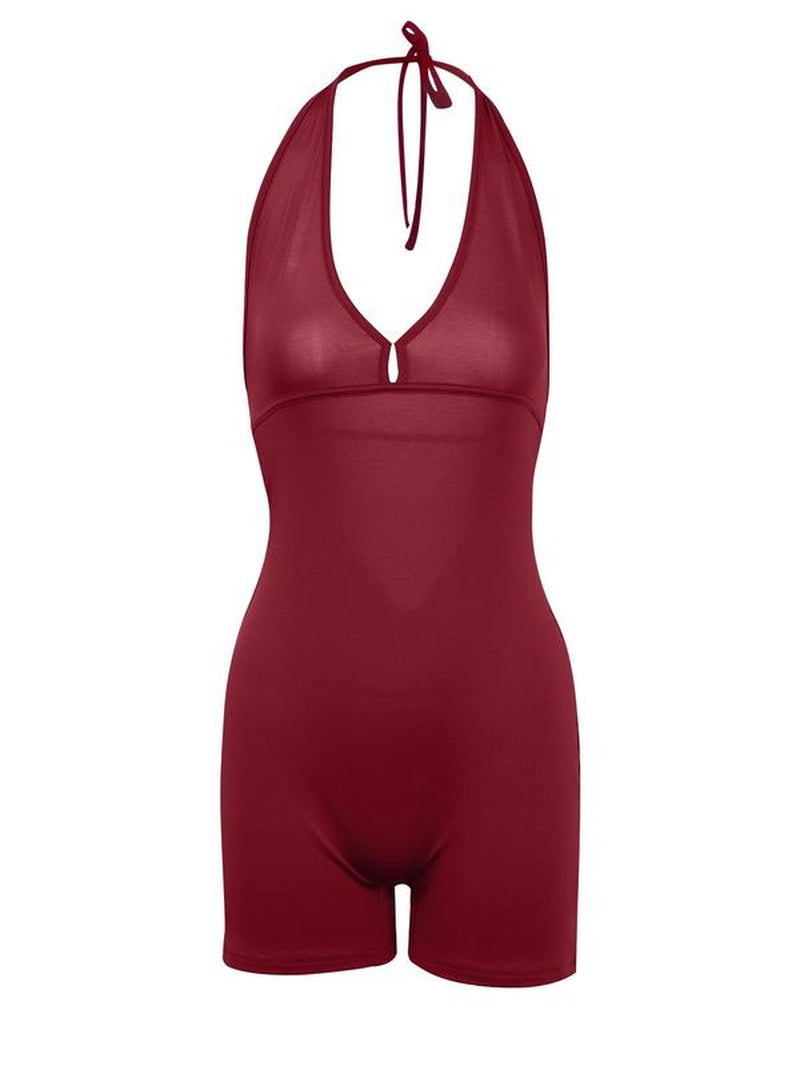 Women'S Solid Backless Halter Romper, Casual Fashion Sleeveless Romper for Summer, Women'S Clothes for Daily Wear