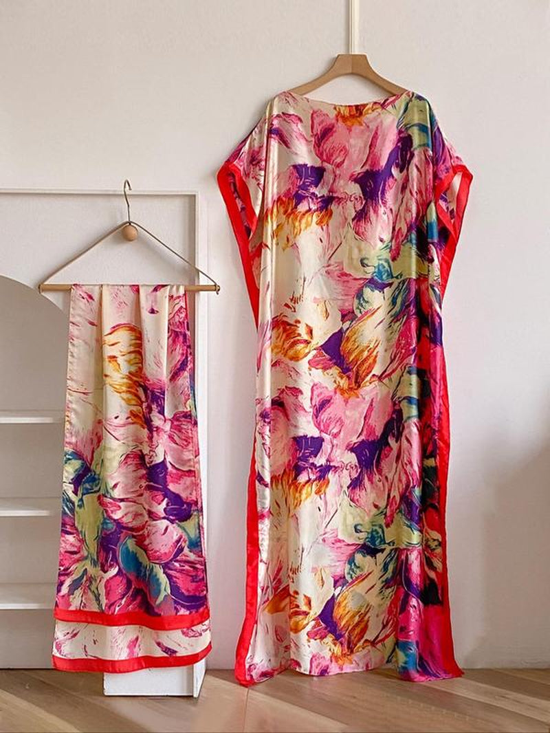Women'S Floral & Butterfly & Peacock Print Cape Shawl & Scarf Set, Elegant Casual Casual Soft Scarf& Cape Boho Style Shawl Set for Beach Vacation, Fashion Accessories for Women, Gift for Mom, Blanket Scarf, Handmade Scarf, Floral Embroidered Scarf