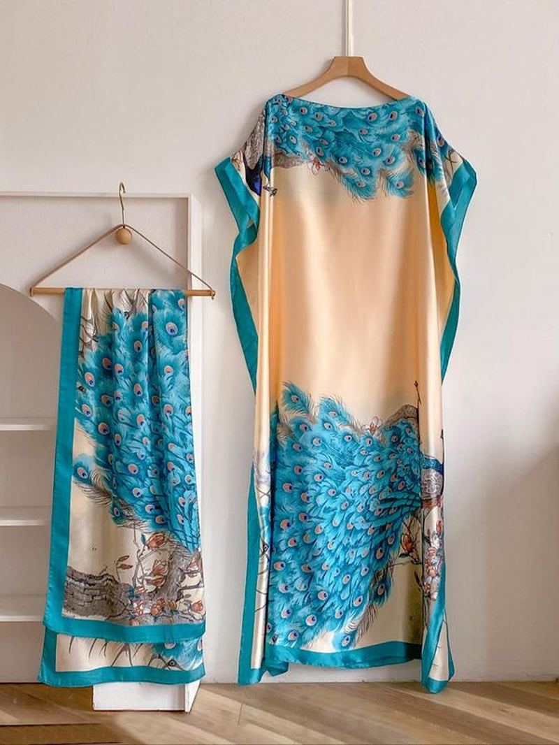 Women'S Floral & Butterfly & Peacock Print Cape Shawl & Scarf Set, Elegant Casual Casual Soft Scarf& Cape Boho Style Shawl Set for Beach Vacation, Fashion Accessories for Women, Gift for Mom, Blanket Scarf, Handmade Scarf, Floral Embroidered Scarf
