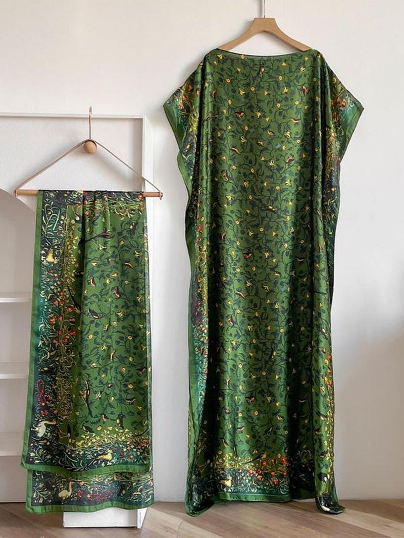 Women'S Floral & Butterfly & Peacock Print Cape Shawl & Scarf Set, Elegant Casual Casual Soft Scarf& Cape Boho Style Shawl Set for Beach Vacation, Fashion Accessories for Women, Gift for Mom, Blanket Scarf, Handmade Scarf, Floral Embroidered Scarf