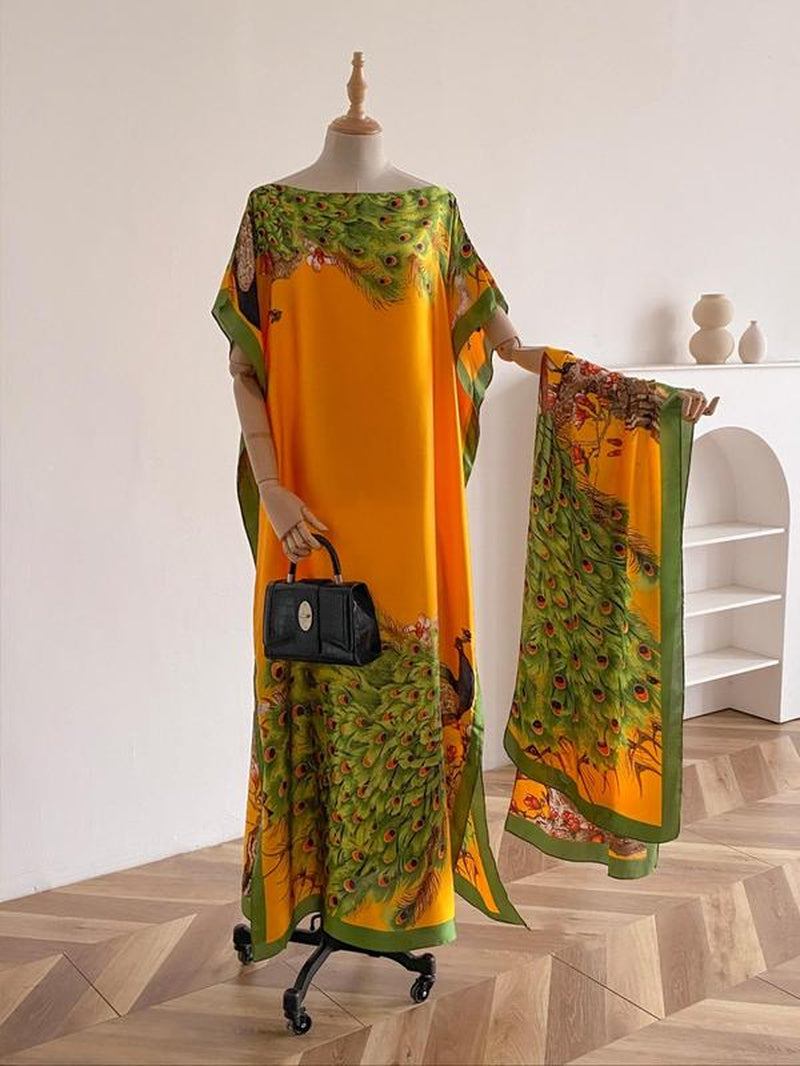 Women'S Floral & Butterfly & Peacock Print Cape Shawl & Scarf Set, Elegant Casual Casual Soft Scarf& Cape Boho Style Shawl Set for Beach Vacation, Fashion Accessories for Women, Gift for Mom, Blanket Scarf, Handmade Scarf, Floral Embroidered Scarf