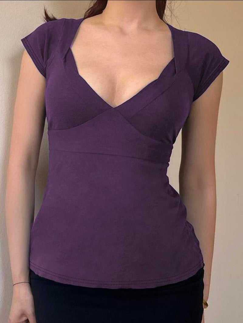 Women'S Plain Tee, Basic Casual Minimalist Short Sleeve Slim T-Shirt, Casual Everyday Wear Ladies Summer Clothes for Daily Wear, Womenswear, Cotton T Shirt