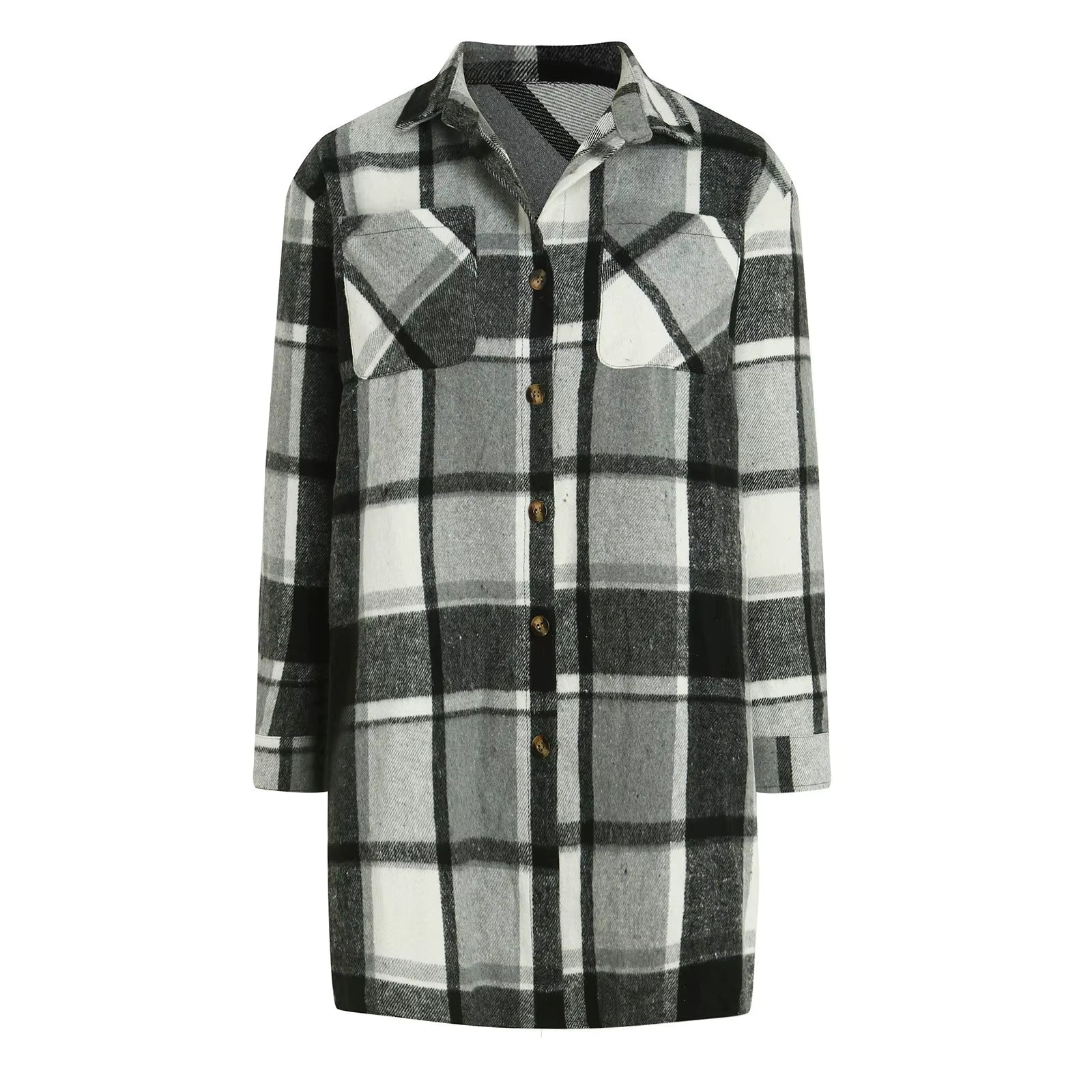Women Plaid Shacket Jacket Lapel Long Sleeve Button down Flannel Shirts Coat Pockets Loose Casual Outerwears 2024 Fall Clothes
