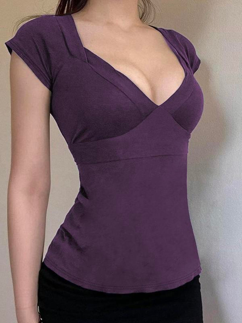 Women'S Plain Tee, Basic Casual Minimalist Short Sleeve Slim T-Shirt, Casual Everyday Wear Ladies Summer Clothes for Daily Wear, Womenswear, Cotton T Shirt