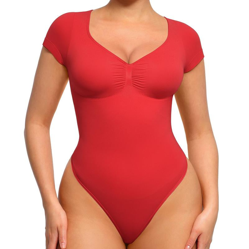 Feelingirl Women'S Short Sleeve Bodysuit for Tummy Control V Neck Seamless Body Suits Thong Going Out Tops Deals for You Days