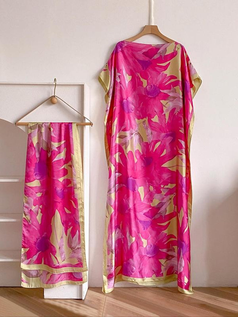 Women'S Floral & Butterfly & Peacock Print Cape Shawl & Scarf Set, Elegant Casual Casual Soft Scarf& Cape Boho Style Shawl Set for Beach Vacation, Fashion Accessories for Women, Gift for Mom, Blanket Scarf, Handmade Scarf, Floral Embroidered Scarf