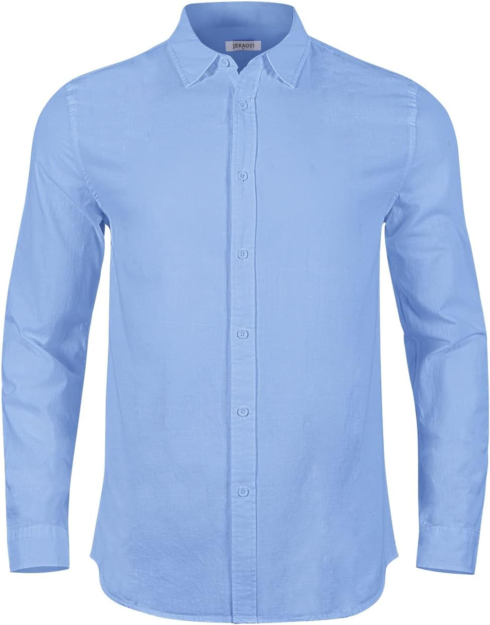 Men's Casual Long Sleeve Cotton Linen Button-Down Shirts with Roll-Up Sleeves - Solid Color Summer Beach Wear