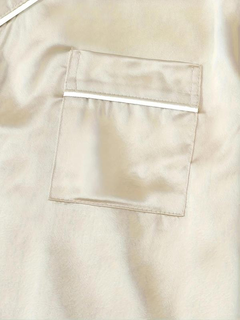 Women'S Contrast Binding Button Front Satin Pyjama Dress, Soft Basic Casual Cute Elegant Comfy Short Sleeve Lapel Neck Pocket Nightdress, Ladies Sleepwear for All Seasons, Pajamas, Womenswear, Pajama Set, Garment, Loungewear