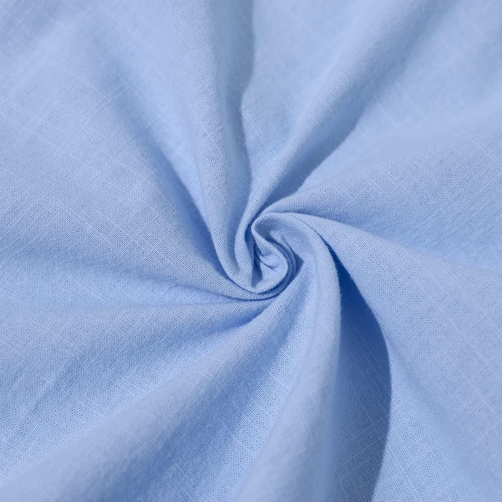 Men's Casual Long Sleeve Cotton Linen Button-Down Shirts with Roll-Up Sleeves - Solid Color Summer Beach Wear
