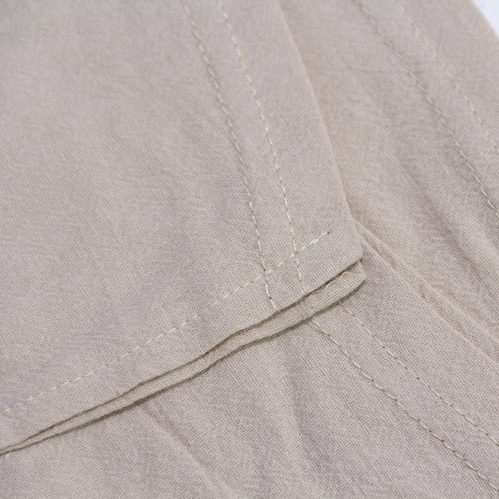 Men's Casual Linen Cotton Henley Shirt - Short Sleeve Hippie Button-Up Beach T-Shirt - Available in 7 Colors, including Beige
