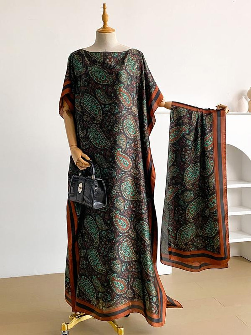 Women'S Floral & Butterfly & Peacock Print Cape Shawl & Scarf Set, Elegant Casual Casual Soft Scarf& Cape Boho Style Shawl Set for Beach Vacation, Fashion Accessories for Women, Gift for Mom, Blanket Scarf, Handmade Scarf, Floral Embroidered Scarf