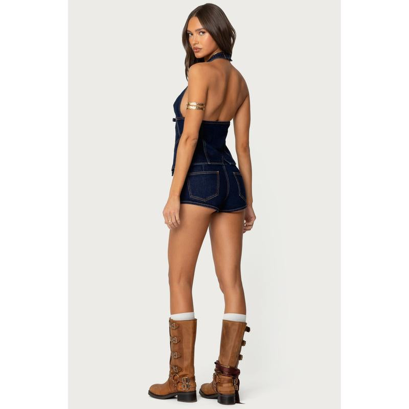 Ciel Split Front Denim Halter Top