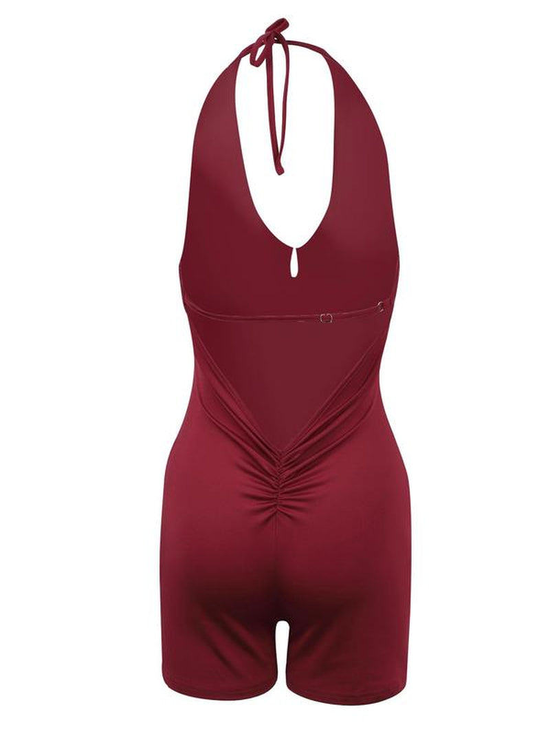 Women'S Solid Backless Halter Romper, Casual Fashion Sleeveless Romper for Summer, Women'S Clothes for Daily Wear