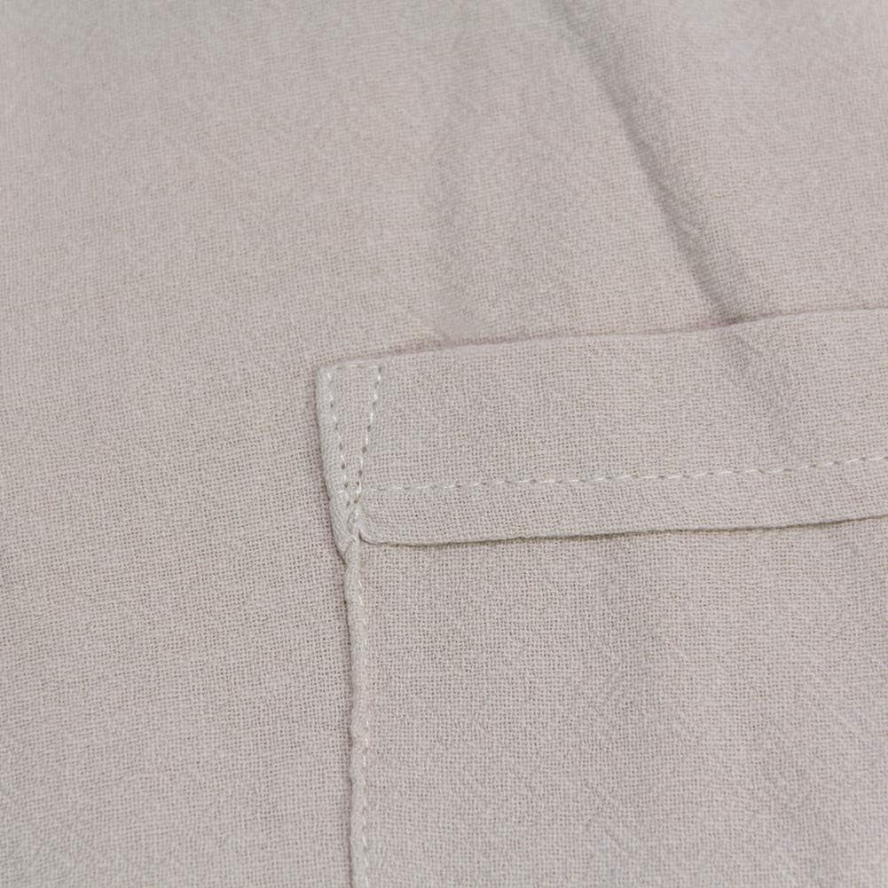 Men's Casual Linen Cotton Henley Shirt - Short Sleeve Hippie Button-Up Beach T-Shirt - Available in 7 Colors, including Beige