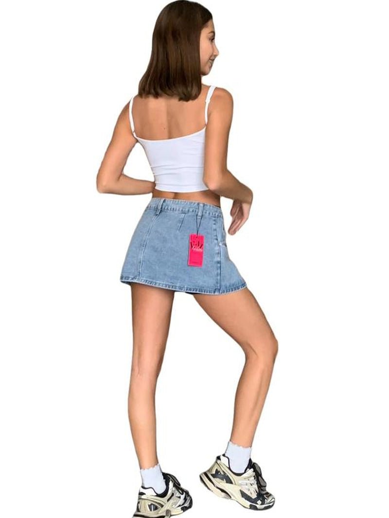 EMMIOL Vintage Blue Fit Denim Mini Jean Skirt for Women - Casual Style, Regular Fit, above Knee, Cotton Material, Multi Belt Loops, No Sheer Material Chic Womenswear
