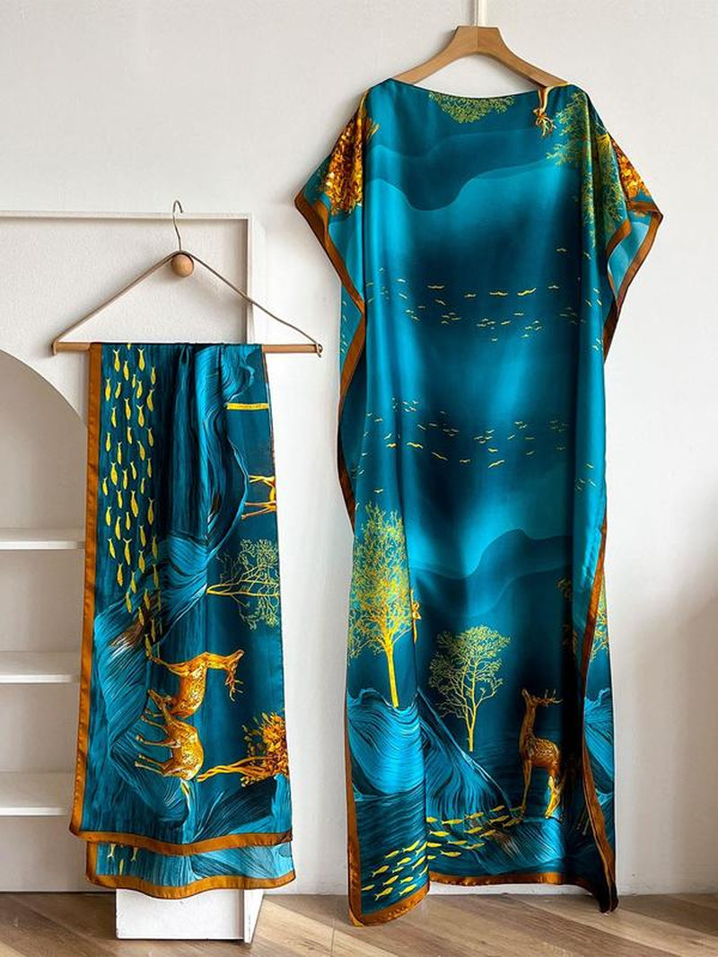 Women'S Floral & Butterfly & Peacock Print Cape Shawl & Scarf Set, Elegant Casual Casual Soft Scarf& Cape Boho Style Shawl Set for Beach Vacation, Fashion Accessories for Women, Gift for Mom, Blanket Scarf, Handmade Scarf, Floral Embroidered Scarf
