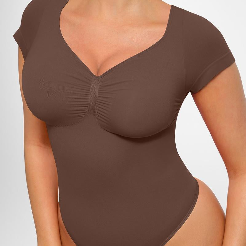 Feelingirl Women'S Short Sleeve Bodysuit for Tummy Control V Neck Seamless Body Suits Thong Going Out Tops Deals for You Days