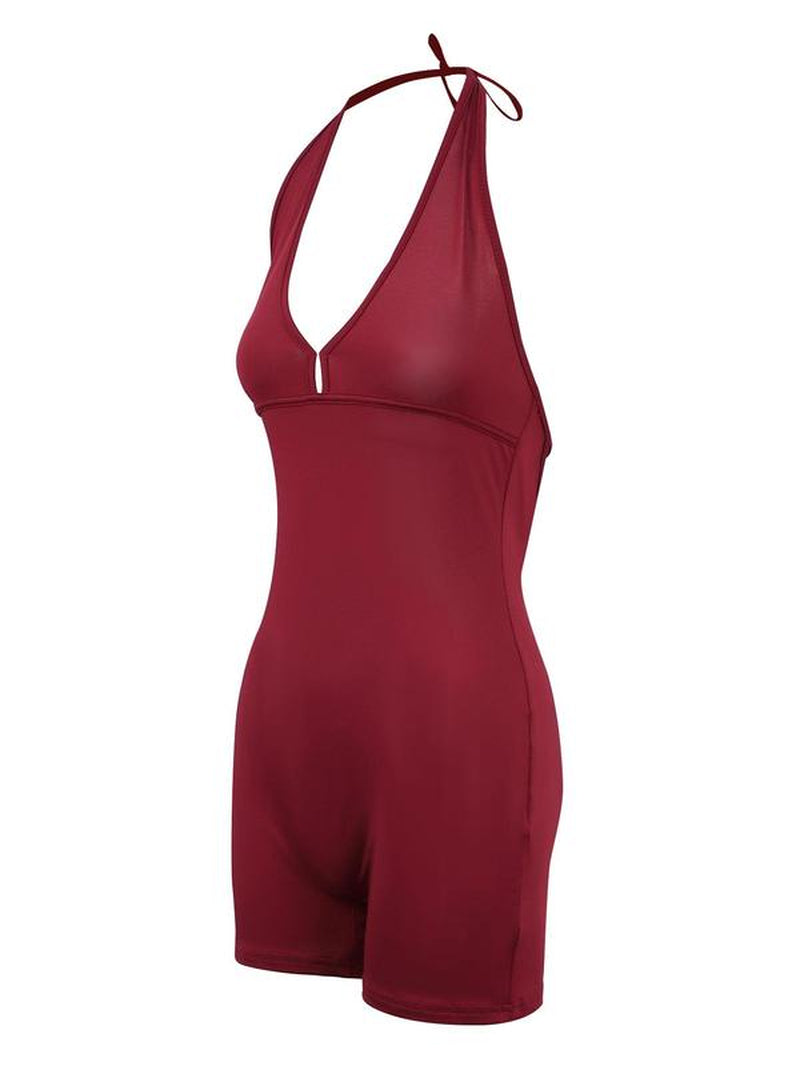 Women'S Solid Backless Halter Romper, Casual Fashion Sleeveless Romper for Summer, Women'S Clothes for Daily Wear