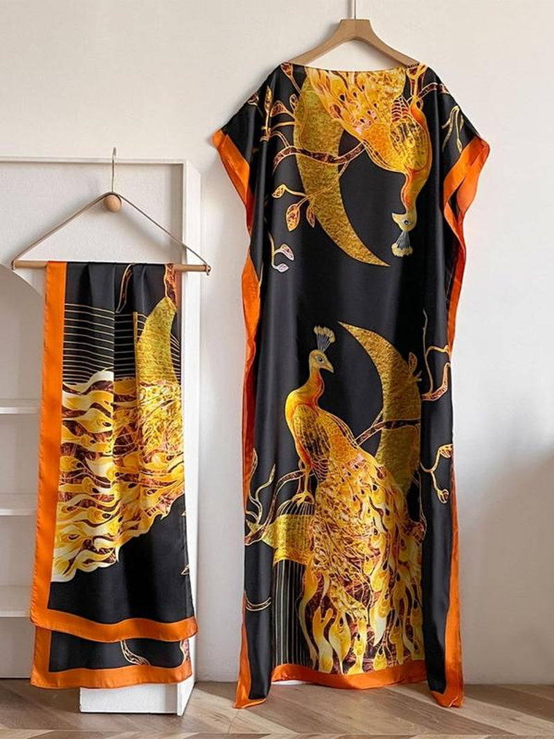 Women'S Floral & Butterfly & Peacock Print Cape Shawl & Scarf Set, Elegant Casual Casual Soft Scarf& Cape Boho Style Shawl Set for Beach Vacation, Fashion Accessories for Women, Gift for Mom, Blanket Scarf, Handmade Scarf, Floral Embroidered Scarf