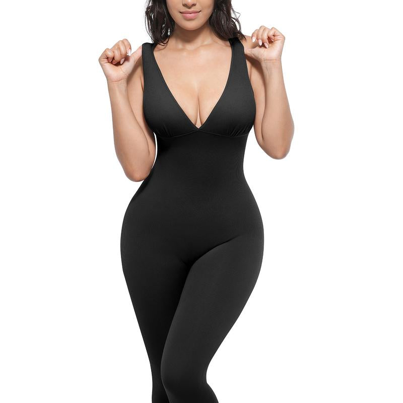 Shapellx Deep V Shapewear with Chest Support Breathable High-Waisted Tummy Control Jumpsuit