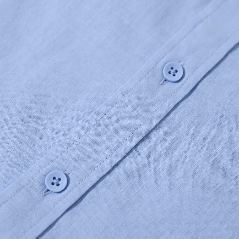 Men's Casual Long Sleeve Cotton Linen Button-Down Shirts with Roll-Up Sleeves - Solid Color Summer Beach Wear