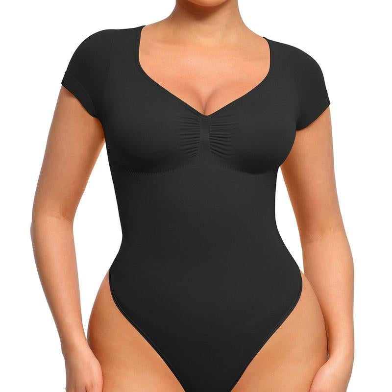 Feelingirl Women'S Short Sleeve Bodysuit for Tummy Control V Neck Seamless Body Suits Thong Going Out Tops Deals for You Days