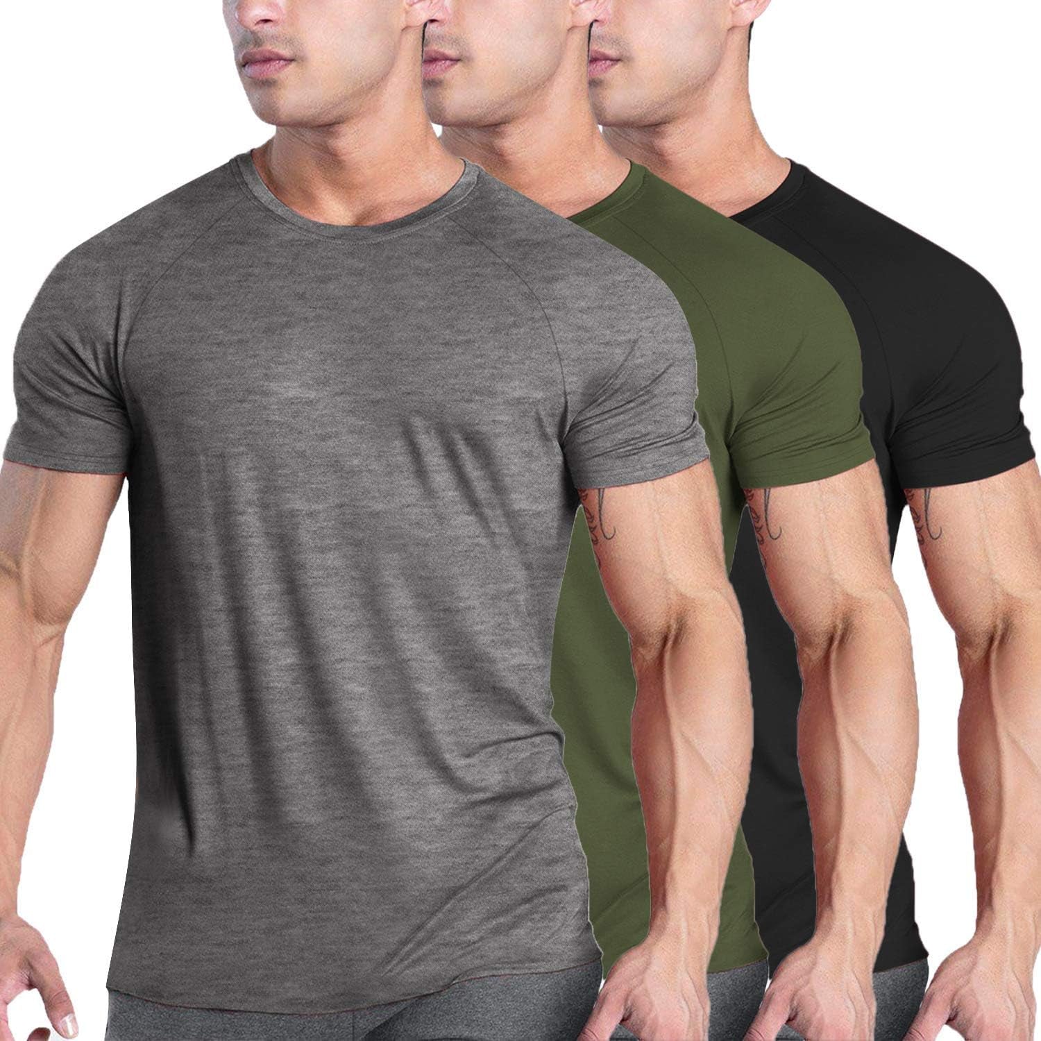 COOFANDY Men'S 3 Pack Workout T Shirts Short Sleeve Gym Bodybuilding Muscle Shirt Base Layer Fitness Tee Tops