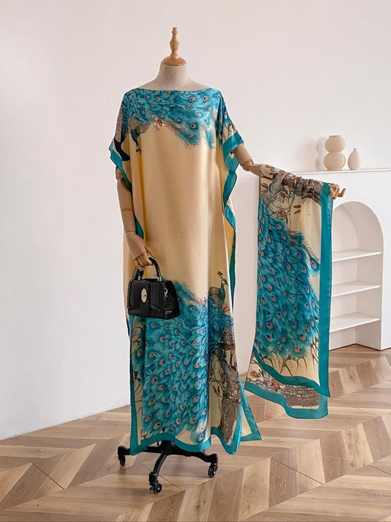 Women'S Floral & Butterfly & Peacock Print Cape Shawl & Scarf Set, Elegant Casual Casual Soft Scarf& Cape Boho Style Shawl Set for Beach Vacation, Fashion Accessories for Women, Gift for Mom, Blanket Scarf, Handmade Scarf, Floral Embroidered Scarf